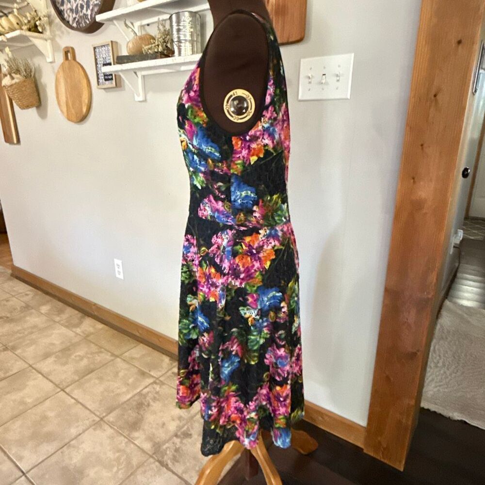 Betsey Johnson sleeveless dress size 14 colorful floral print lace overlay whims - Picture 3 of 12